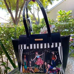 Nicole Lee City Girls Black & White Stripe Tote NWT